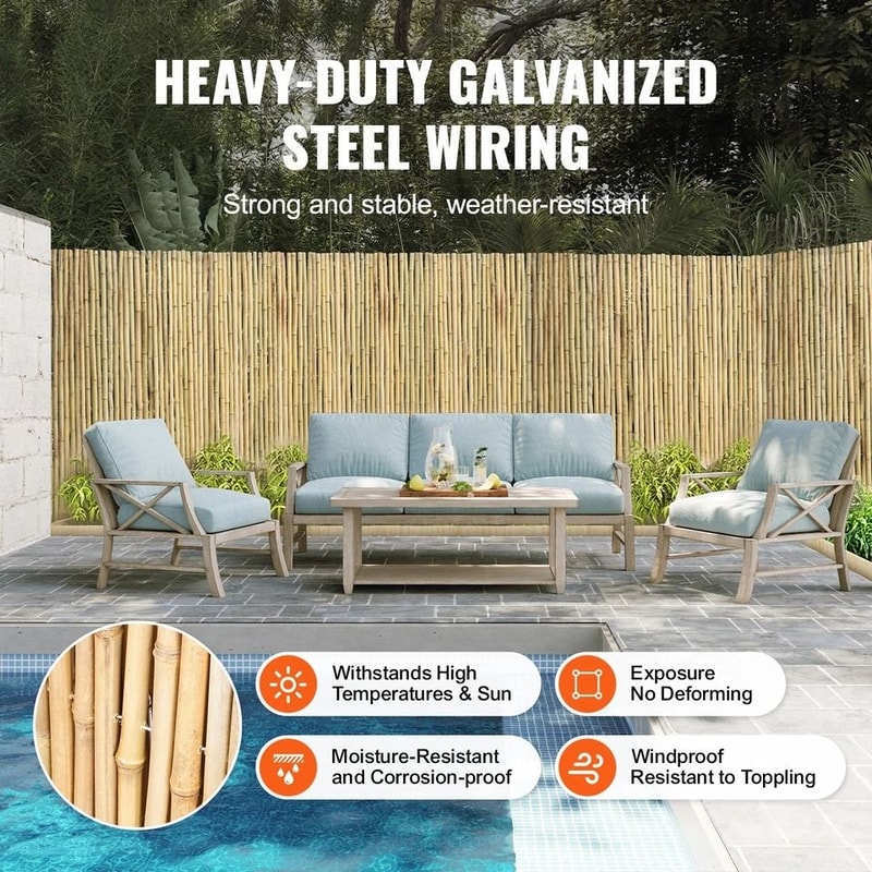 Rolled Bamboo Privacy Fence Panel Natural Bamboo Outdoor Garden Fencing 2