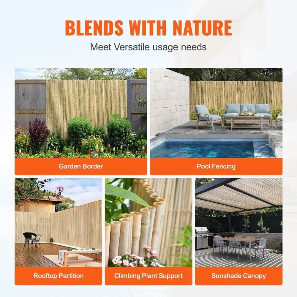 Rolled Bamboo Privacy Fence Panel Natural Bamboo Outdoor Garden Fencing 3
