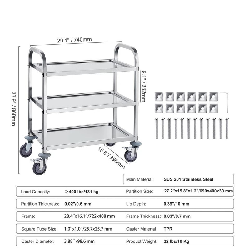 Tier Stainless Steel Mobile Lab Cart Capacity Medical Clinic Utility Cart 2