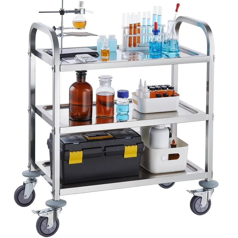 Tier Stainless Steel Mobile Lab Cart Capacity Medical Clinic Utility Cart 3