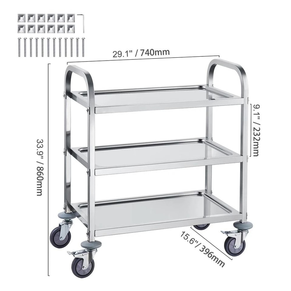 Tier Stainless Steel Mobile Lab Cart Capacity Medical Clinic Utility Cart 4