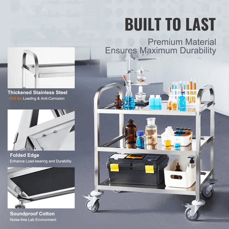 Tier Stainless Steel Mobile Lab Cart Capacity Medical Clinic Utility Cart 8