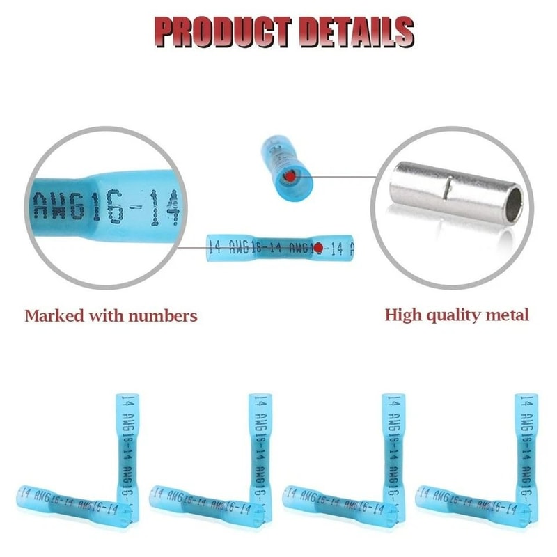 Blue Heat Shrink Butt Wire Connectors For AWG Waterproof Crimp Terminals 12