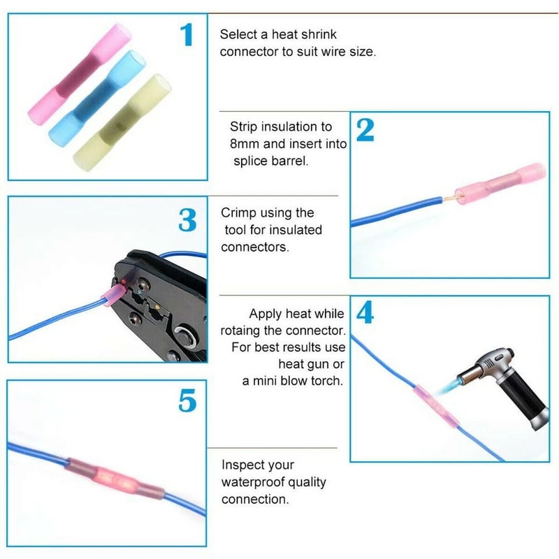 Blue Heat Shrink Butt Wire Connectors For AWG Waterproof Crimp Terminals 15