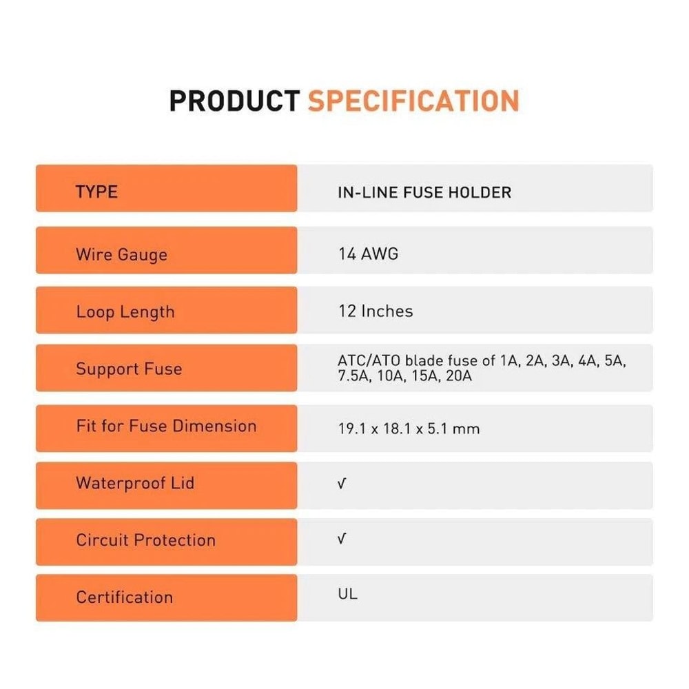 Gauge Inline ATCATO Fuse Holder With AMP Blade Fuse Cover 4