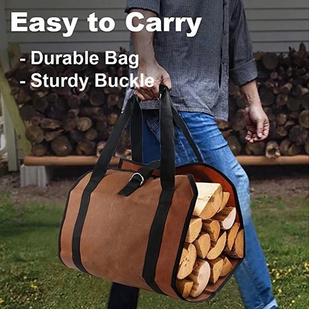 Heavy Duty Waxed Canvas Firewood Log Carrier Tote For Fireplace 2