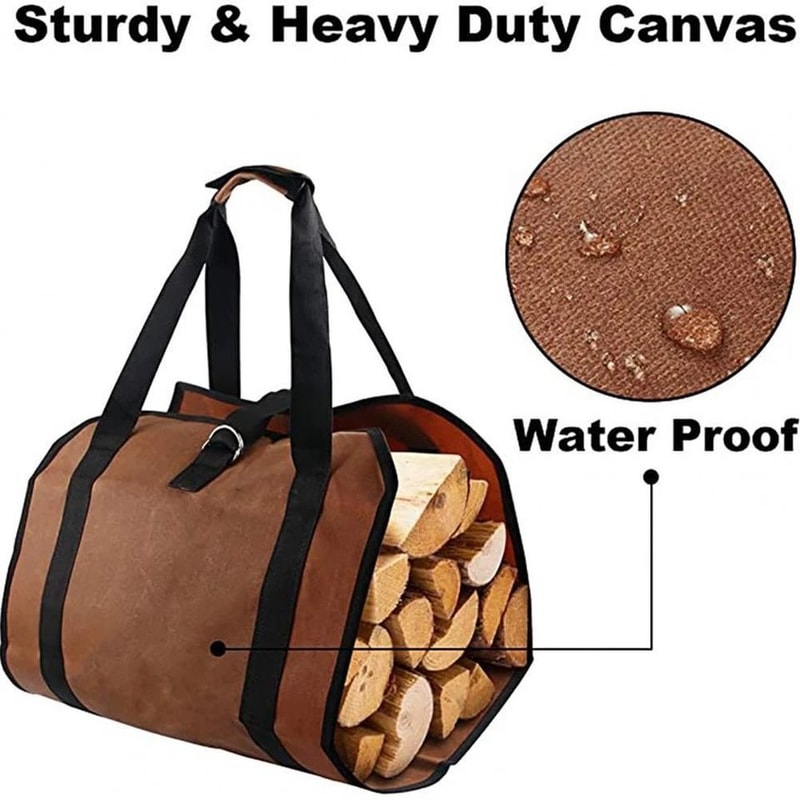 Heavy Duty Waxed Canvas Firewood Log Carrier Tote For Fireplace 3
