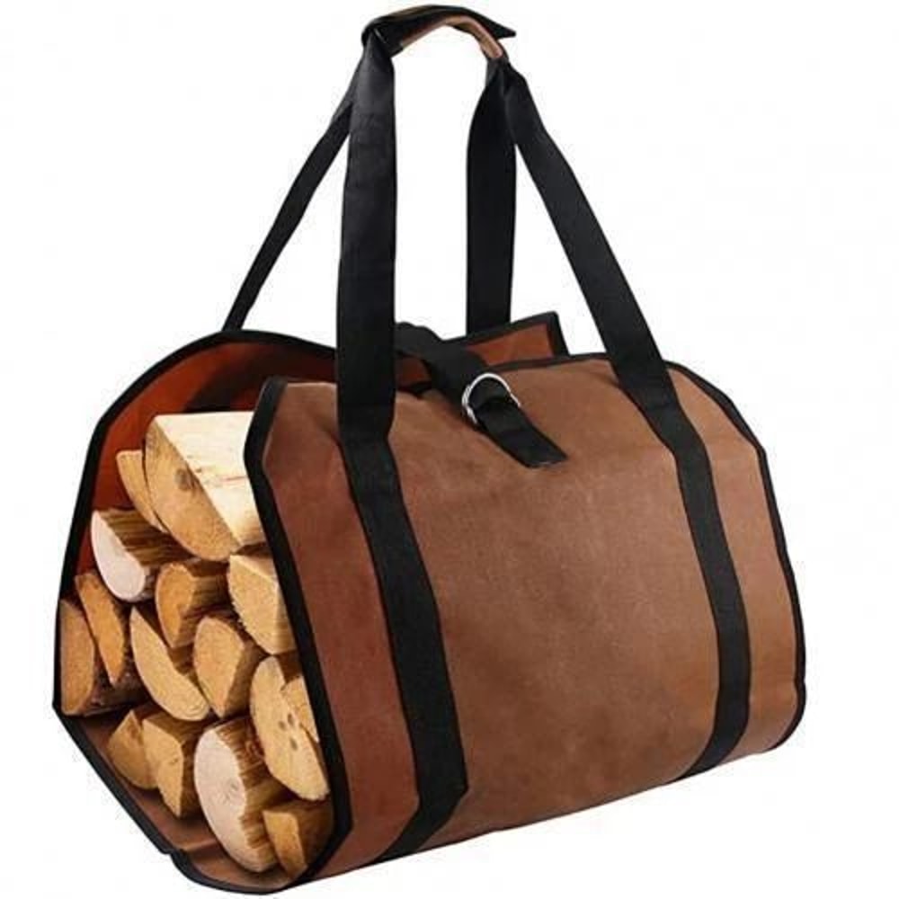 Heavy Duty Waxed Canvas Firewood Log Carrier Tote For Fireplace 0