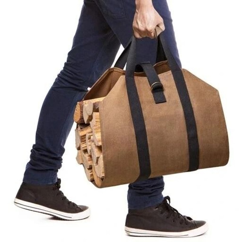 Heavy Duty Waxed Canvas Firewood Log Carrier Tote For Fireplace 5