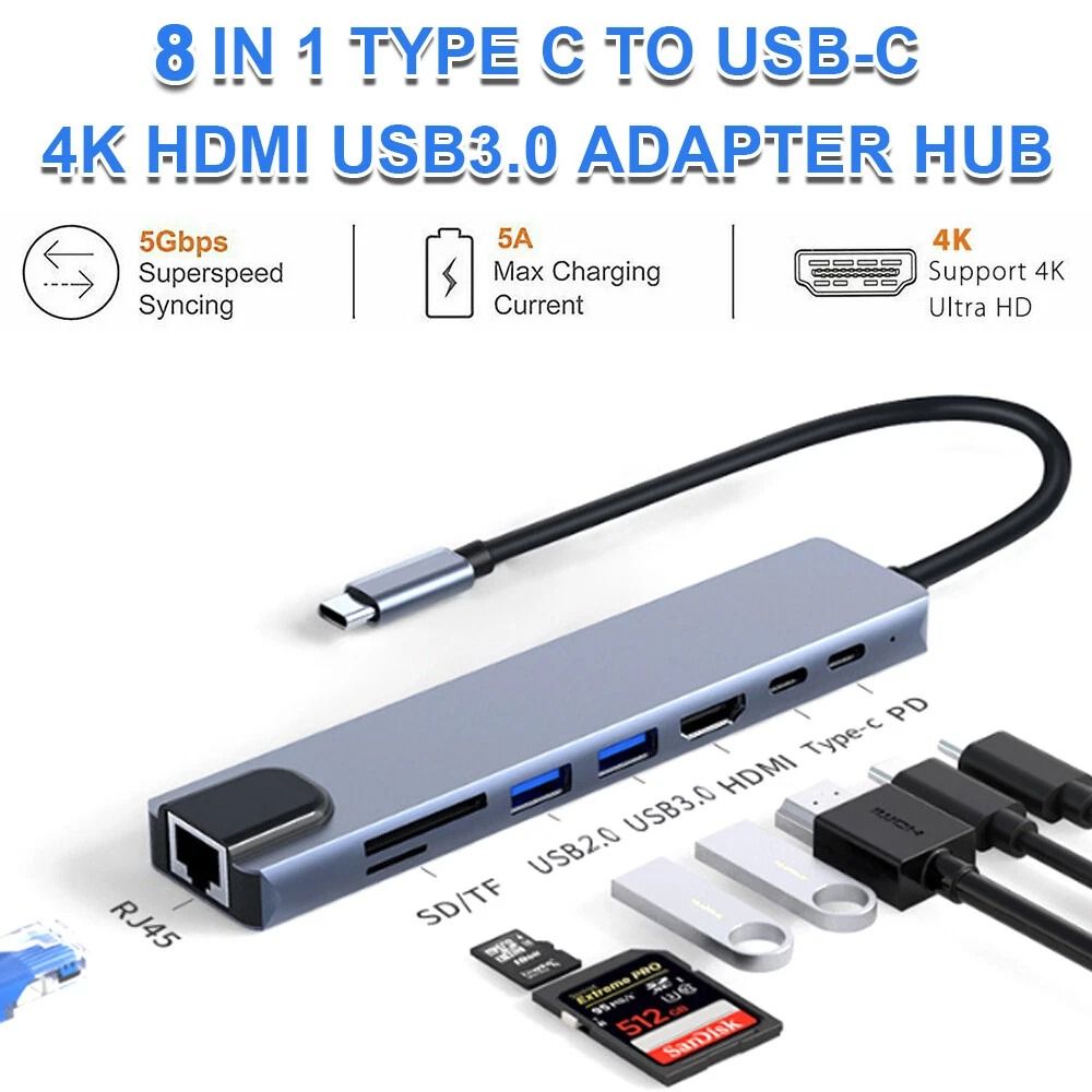USB C Multiport Adapter Hub With HDMI PD Fast Charging 9
