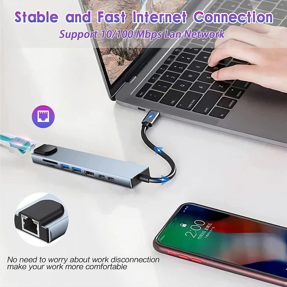 USB C Multiport Adapter Hub With HDMI PD Fast Charging 7