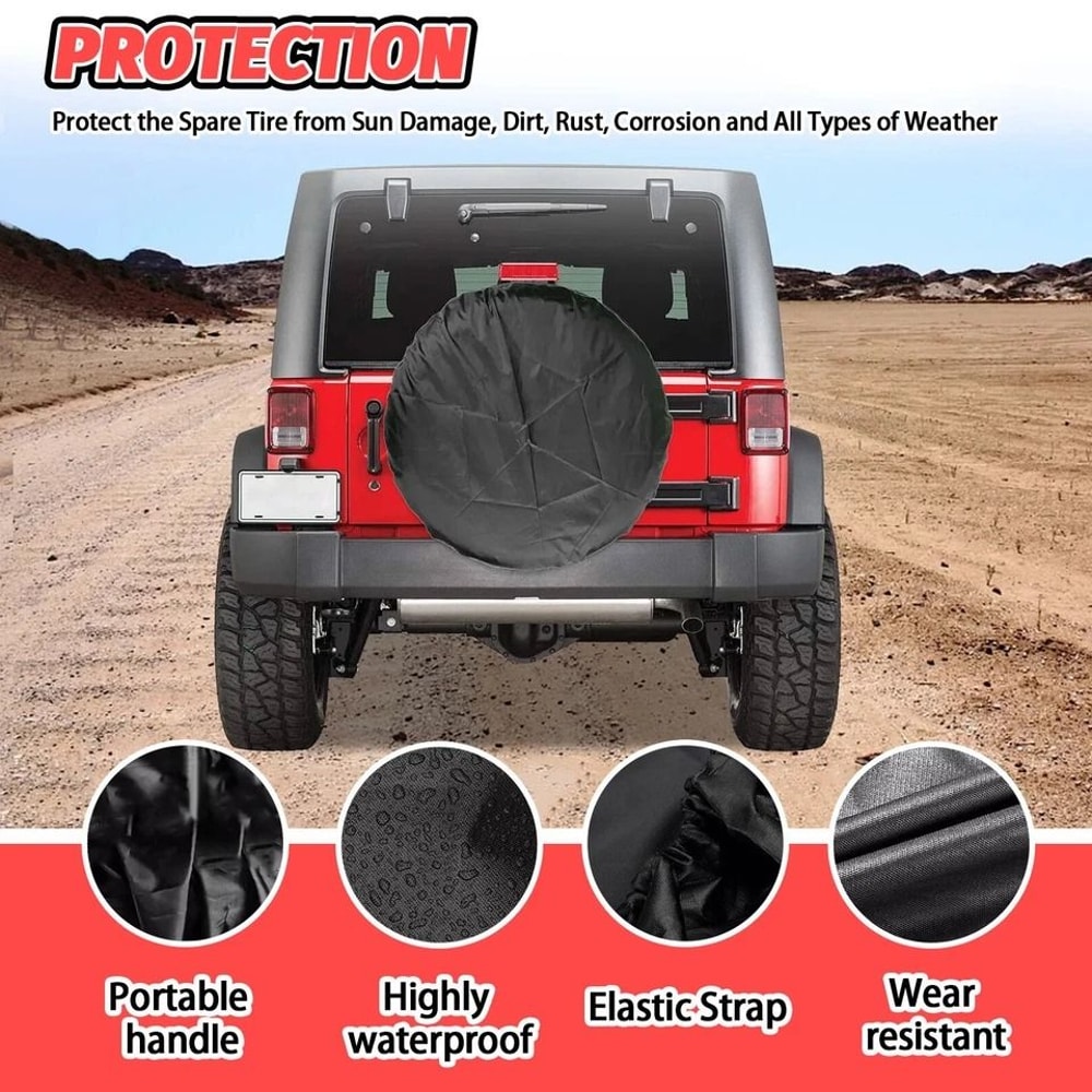 Durable Black DIY Spare Tire Cover For Trailer Wheels Protects Against Sun Rain 3