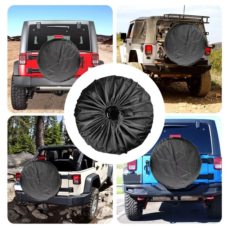 Durable Black DIY Spare Tire Cover For Trailer Wheels Protects Against Sun Rain 5