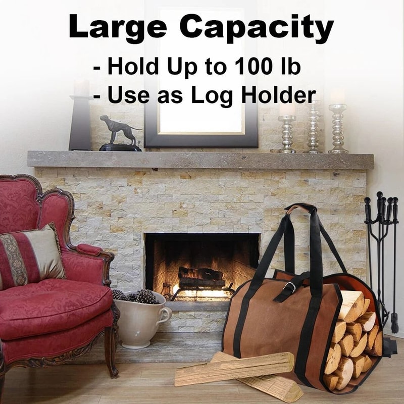 Heavy Duty Waxed Canvas Firewood Carrier Large Log Tote Bag 5