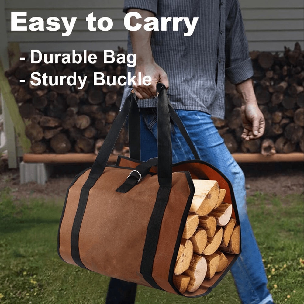 Heavy Duty Waxed Canvas Firewood Carrier Large Log Tote Bag 6