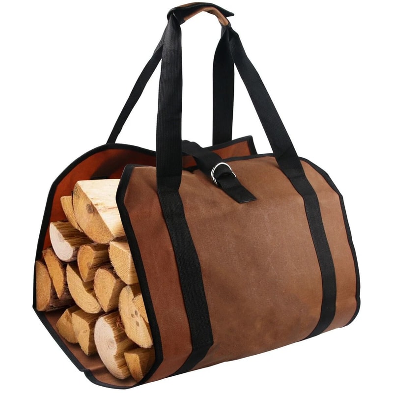 Heavy Duty Waxed Canvas Firewood Carrier Large Log Tote Bag 0