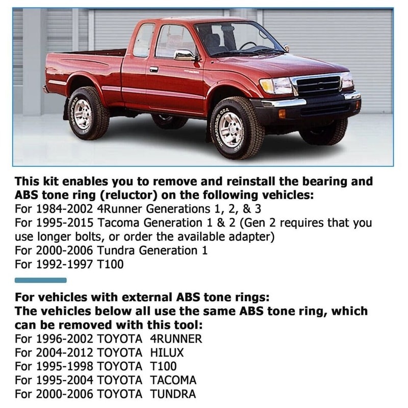 Toyota Rear Axle Bearing Puller And Tone Ring Tool Kit 7