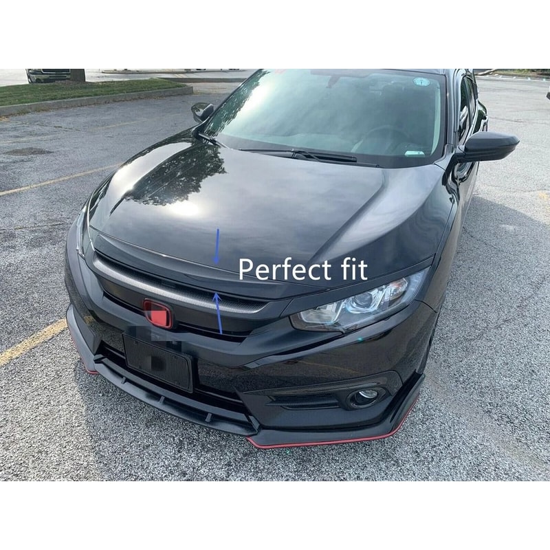 Gloss Black Hood Trim For Honda Civic Sport Nose Cover ABS Front Accent 5