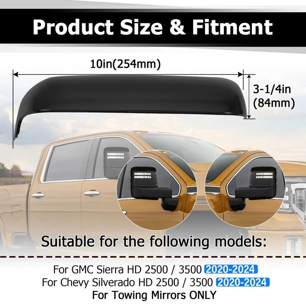 Chevy Silverado GMC Sierra Mirror Cover Caps Top Side Mirror Cover Caps For HD Trucks 3