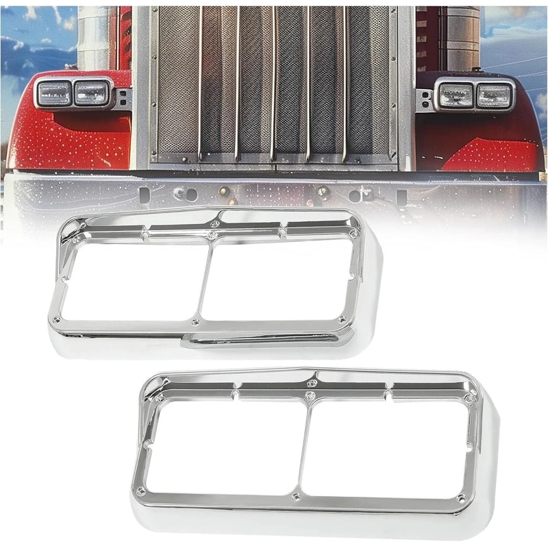 Premium Chrome Headlight Bezel Pair For Kenworth Trucks Headlight Bezel Replacement 7