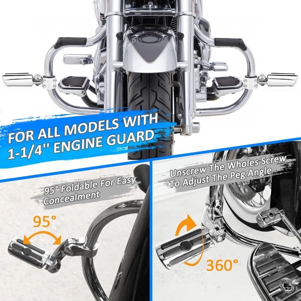 Harley Highway Foot Pegs Engine Guard Adjustable Crash Bar Footrests 3