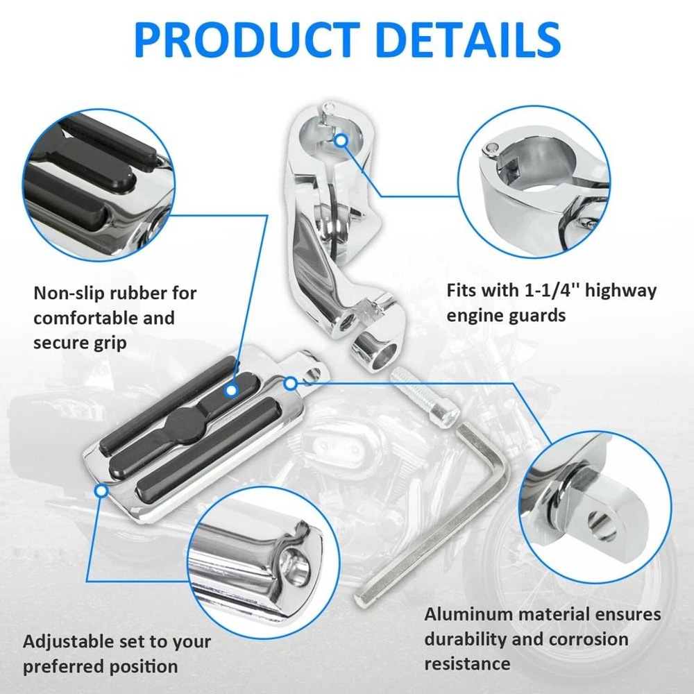 Harley Highway Foot Pegs Engine Guard Adjustable Crash Bar Footrests 4