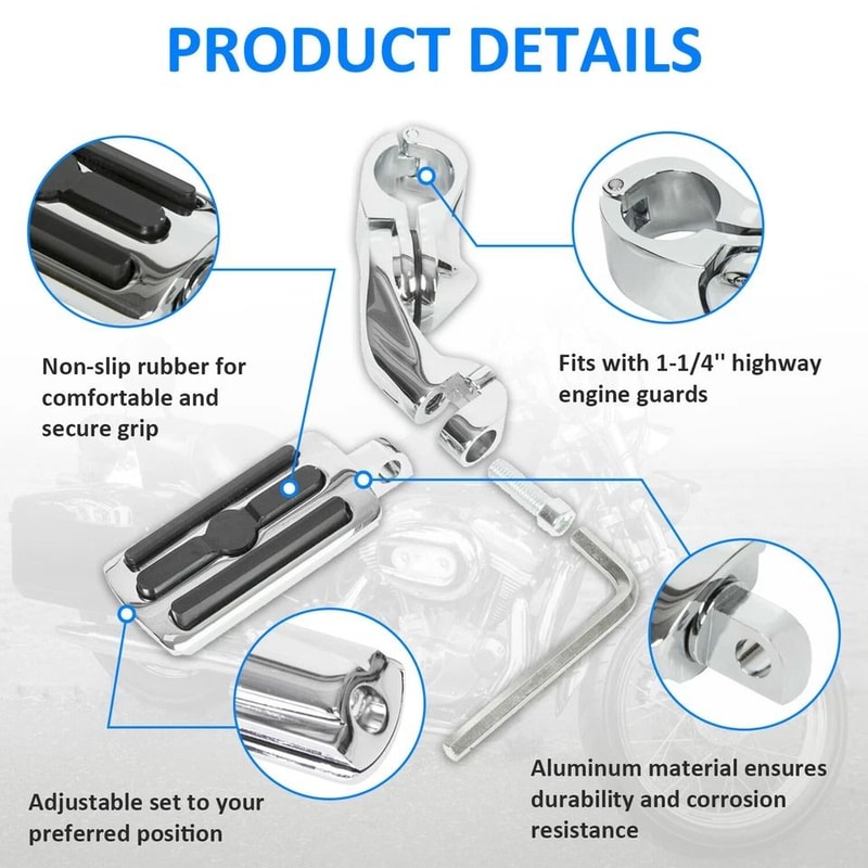 Harley Highway Foot Pegs Engine Guard Adjustable Crash Bar Footrests 4