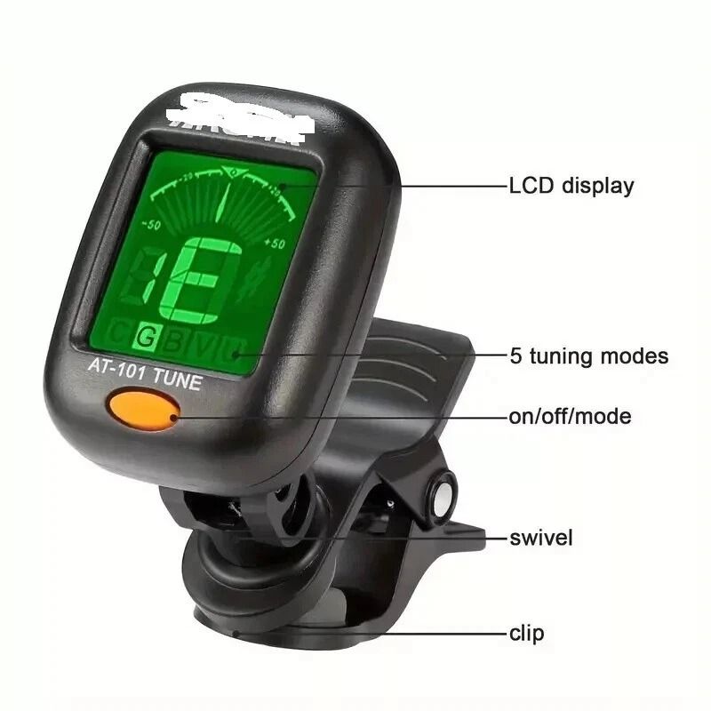 ClipOn Guitar Tuner With LCD Display Chromatic Digital Tuner For Guitar Bass Ukulele Violin 2