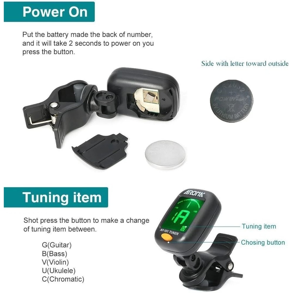 ClipOn Guitar Tuner With LCD Display Chromatic Digital Tuner For Guitar Bass Ukulele Violin 12
