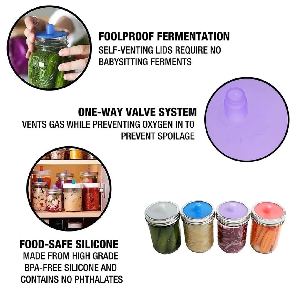 Silicone Fermentation Lids For Wide Mouth Mason Jars With Waterless 2