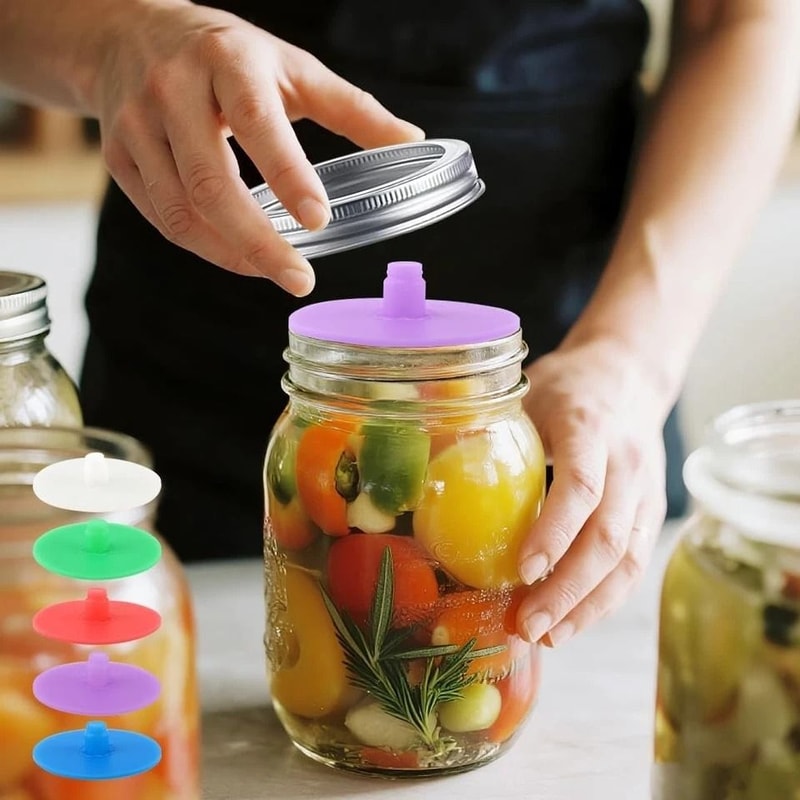 Silicone Fermentation Lids For Wide Mouth Mason Jars With Waterless 3