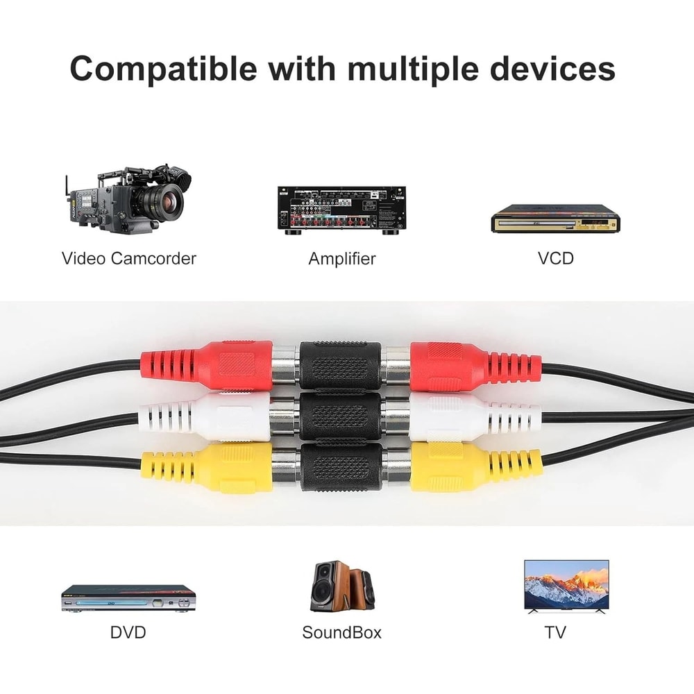 RCA Female To Female Coupler Adapter For AV Audio Video Cable Extension 10