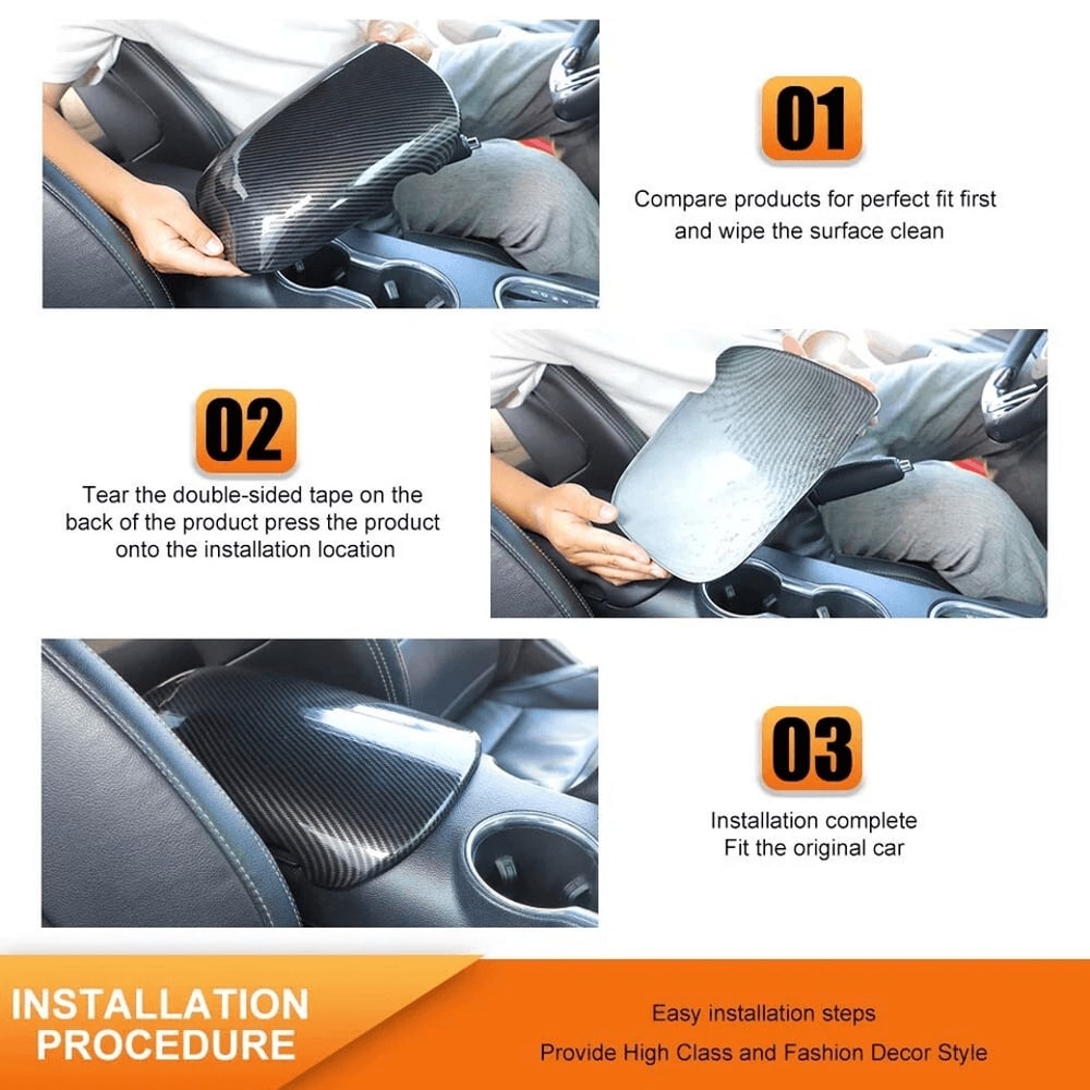 Armrest Box Storage Cover Interior Trim Carbon Fiber Look 8