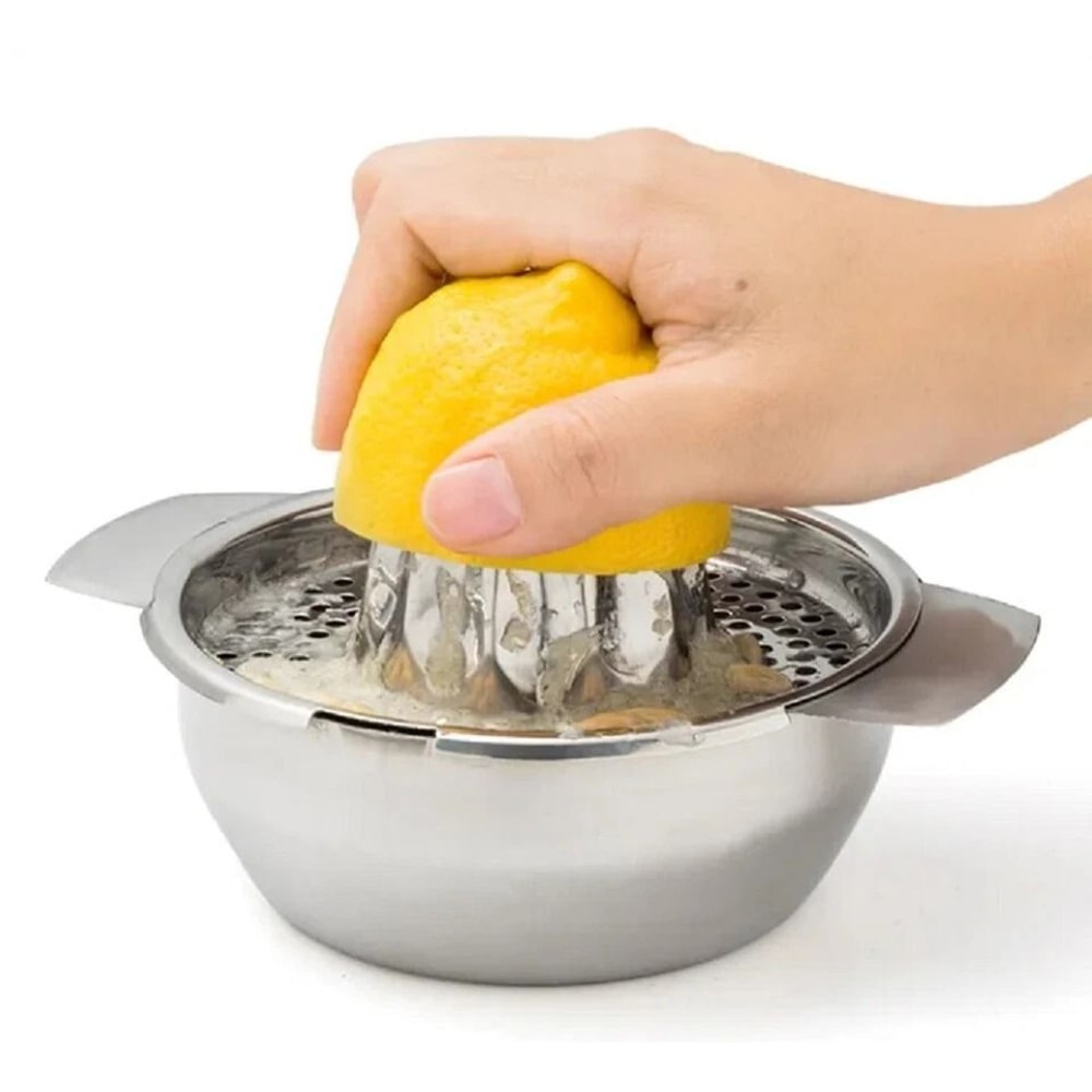Stainless Steel Manual Citrus Juicer Lemon Lime Orange Squeezer With Bowl And Strainer 3