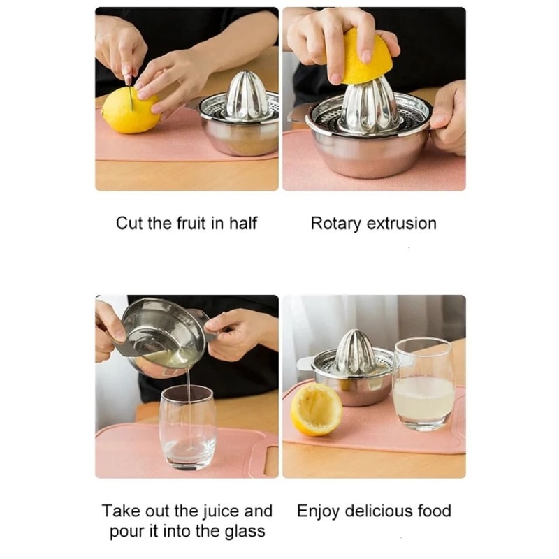 Stainless Steel Manual Citrus Juicer Lemon Lime Orange Squeezer With Bowl And Strainer 4