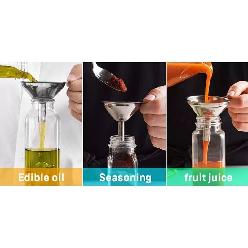 Stainless Steel Kitchen Funnel Set With Cleaning Brushes Food Grade No Spill Design 1