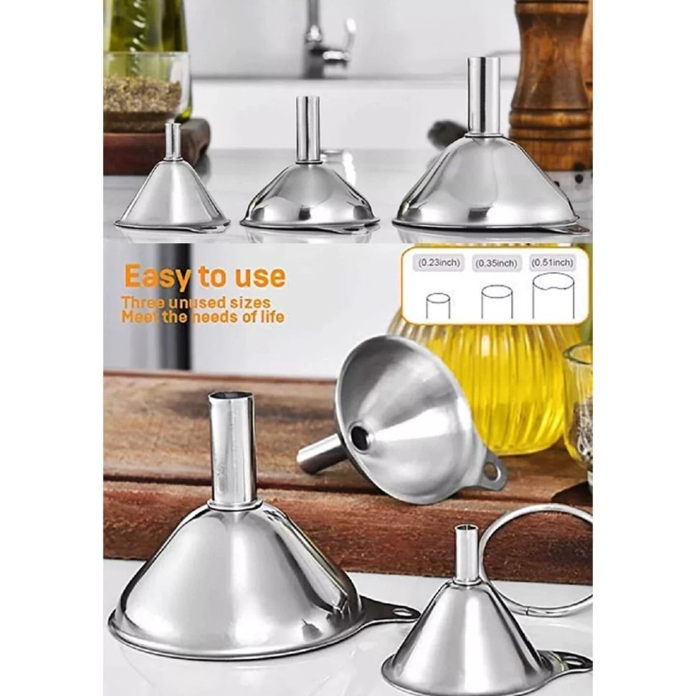 Stainless Steel Kitchen Funnel Set With Cleaning Brushes Food Grade No Spill Design 2