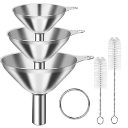 stainless steel kitchen funnel set with cleaning brushes food grade, no spill design