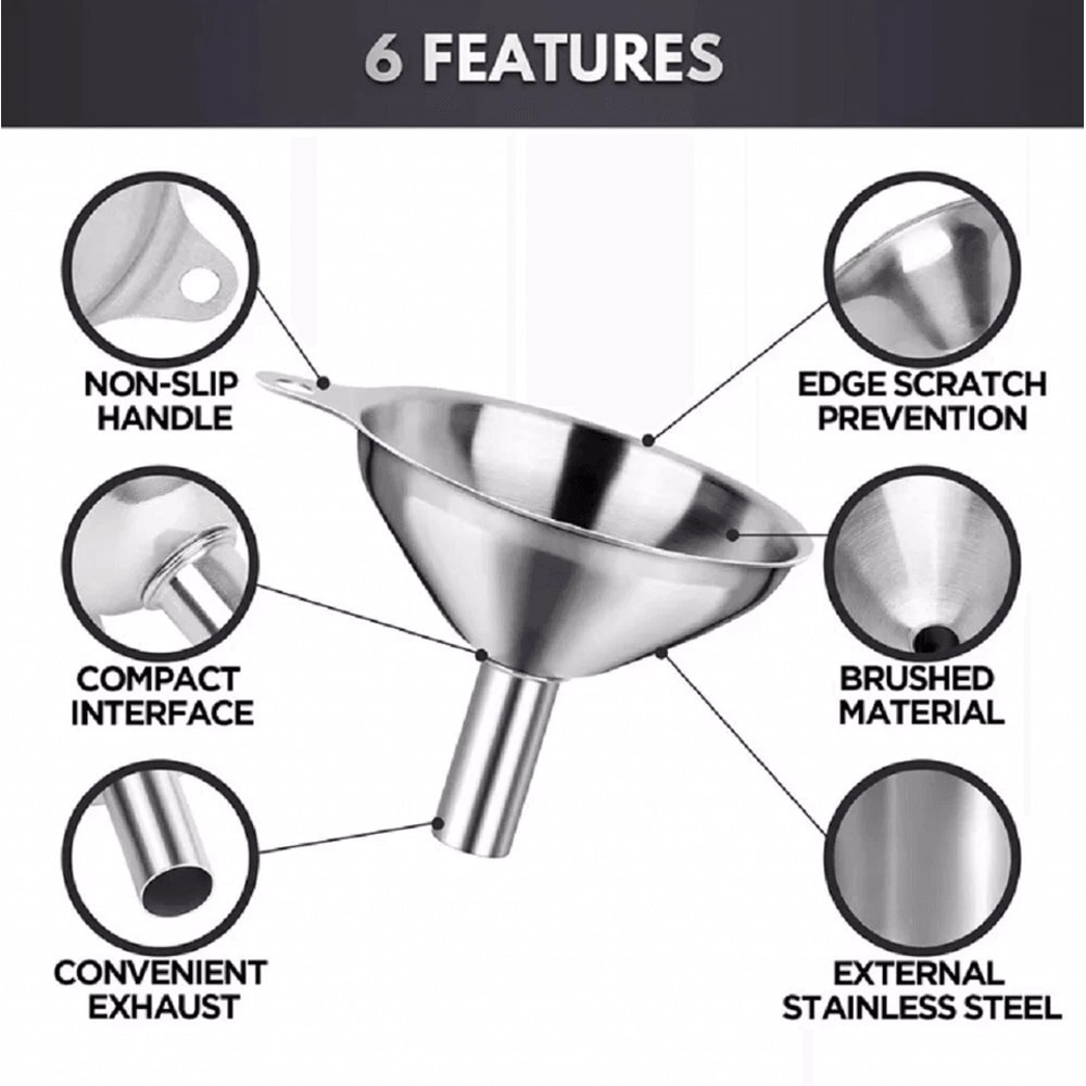Stainless Steel Kitchen Funnel Set With Cleaning Brushes Food Grade No Spill Design 9