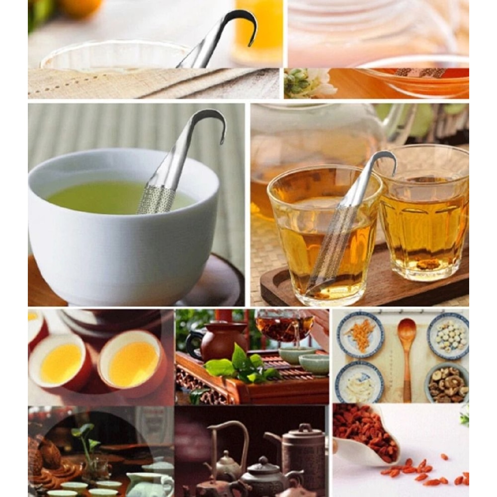 Stainless Steel Tea Diffuser Stick Loose Leaf Strainer With Hook Handle 6