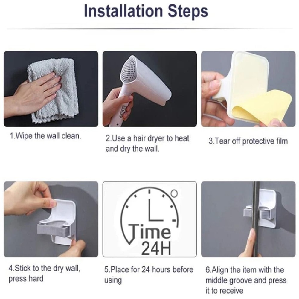 Wall Mount Broom Mop Holder Self Adhesive Gripper Rack For Garage Home Organization 1