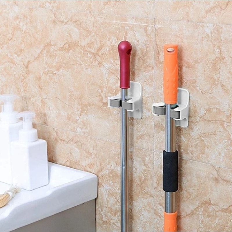 Wall Mount Broom Mop Holder Self Adhesive Gripper Rack For Garage Home Organization 3