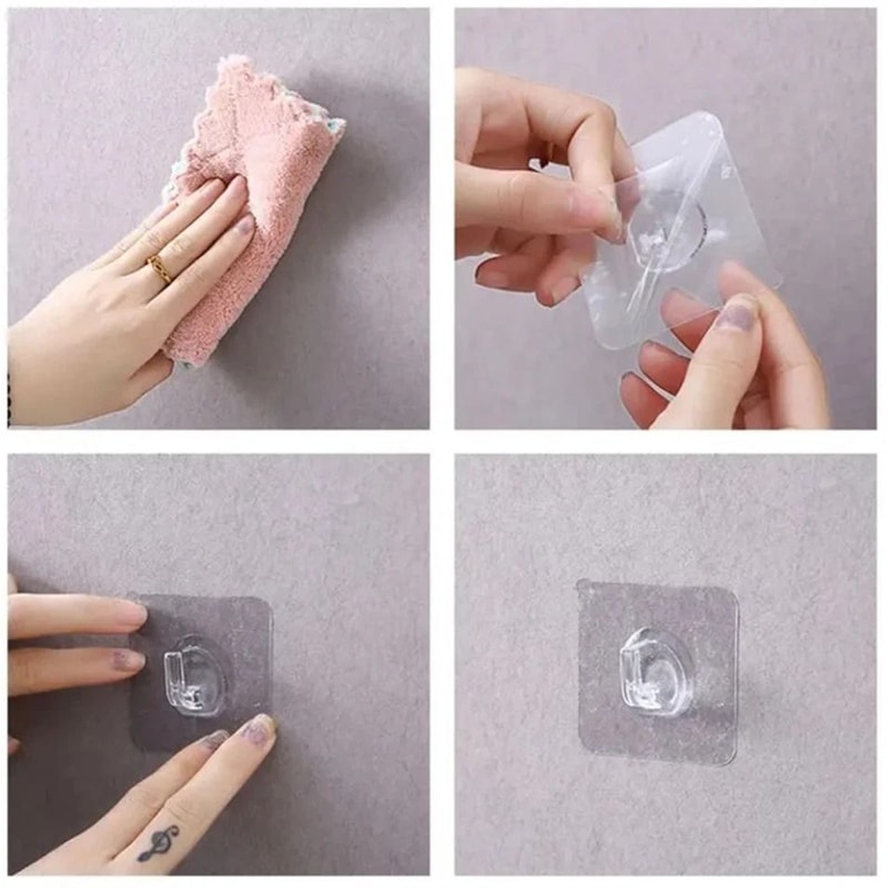 Clear HeavyDuty Adhesive Wall Hooks Seamless NonDamaging Hangers For Home Organization 2