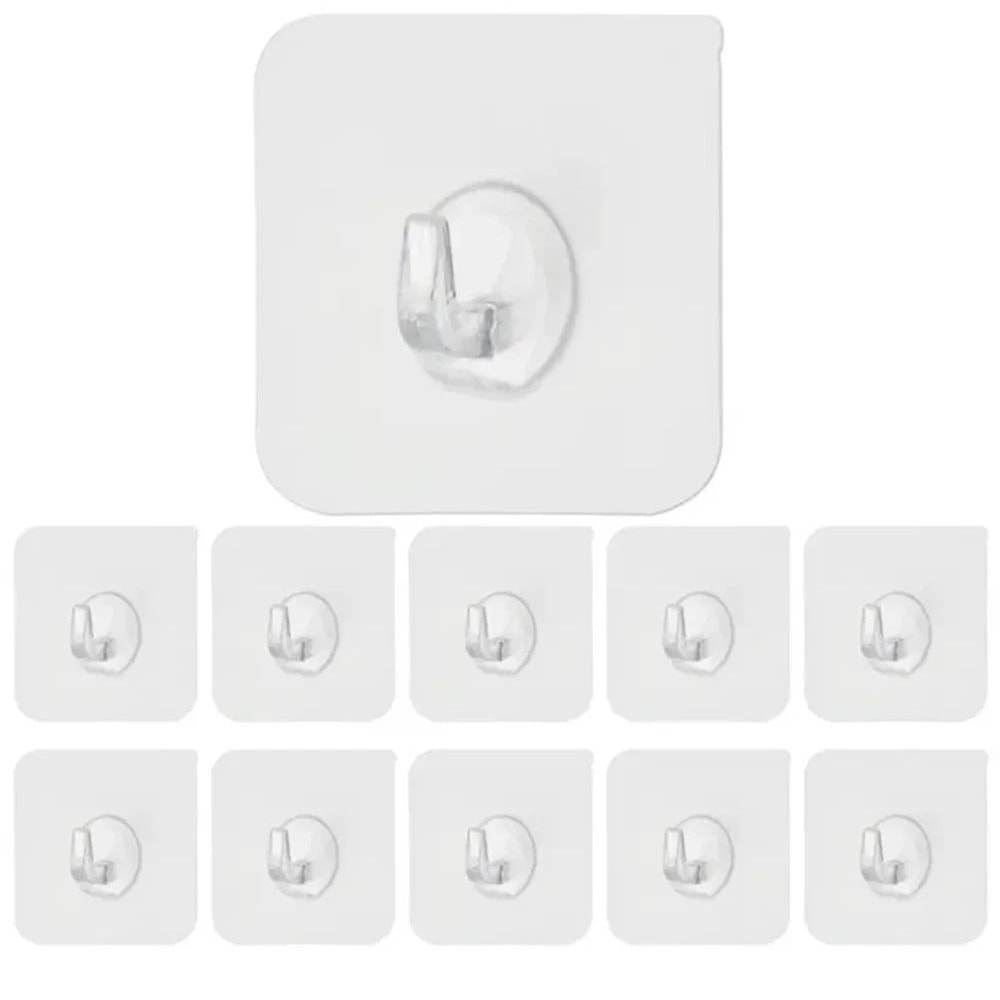 Clear HeavyDuty Adhesive Wall Hooks Seamless NonDamaging Hangers For Home Organization 0