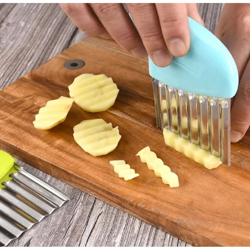 Crinkle Cutter Set Stainless Steel Wavy Slicer For Fries Vegetables 3