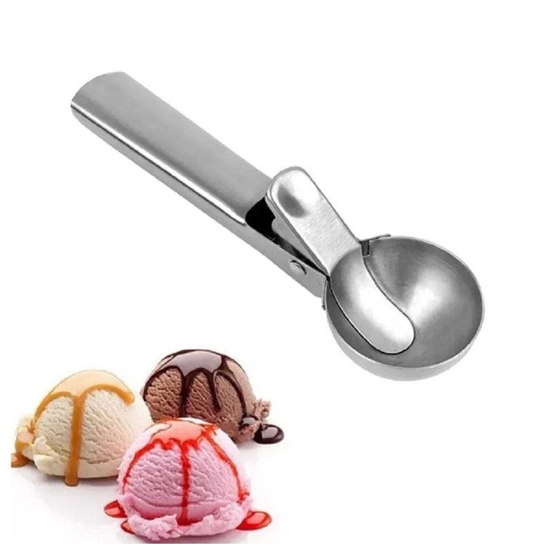 Stainless Steel Ice Cream Scoop With Trigger Handle For Cookie Dough And Melon 0
