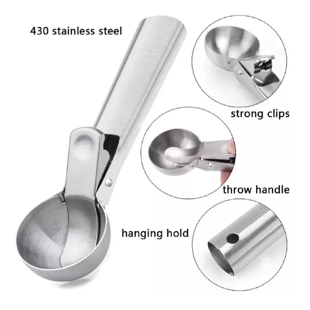 Stainless Steel Ice Cream Scoop With Trigger Handle For Cookie Dough And Melon 1