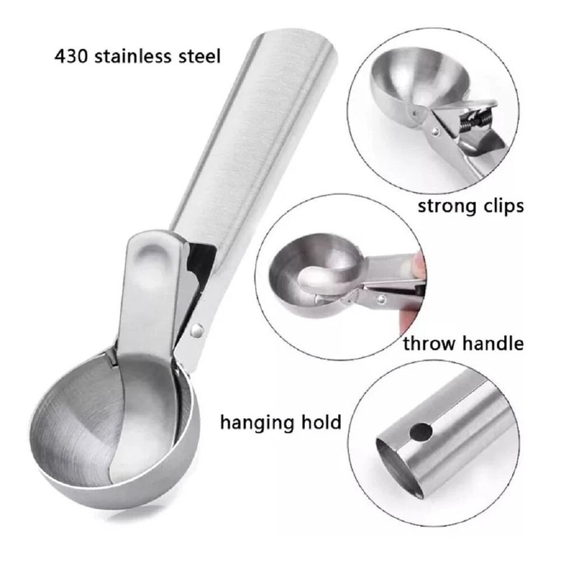 Stainless Steel Ice Cream Scoop With Trigger Handle For Cookie Dough And Melon 1