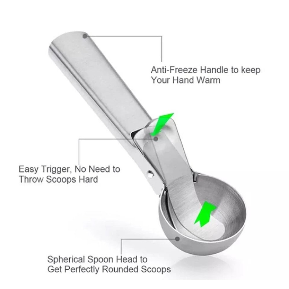 Stainless Steel Ice Cream Scoop With Trigger Handle For Cookie Dough And Melon 2