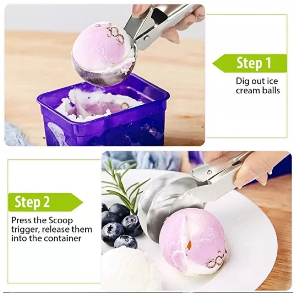 Stainless Steel Ice Cream Scoop With Trigger Handle For Cookie Dough And Melon 5